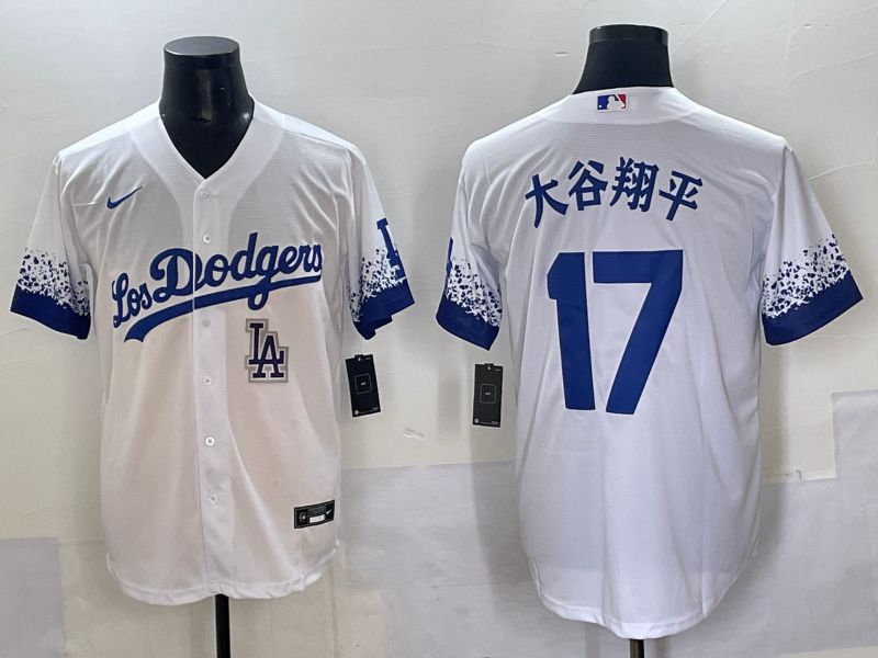 Men Los Angeles Dodgers #17 Ohtani White blue City Edition Nike MLB Jersey style 8->los angeles dodgers->MLB Jersey